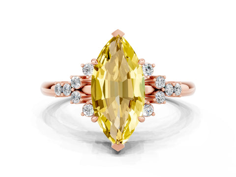 Rose gold Marquise Cut Yellow Sapphire Ring with Side Stones and Four-Prong Setting_60