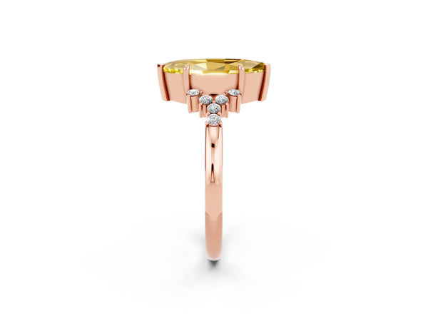 Rose gold Marquise Cut Yellow Sapphire Ring with Side Stones and Four-Prong Setting
