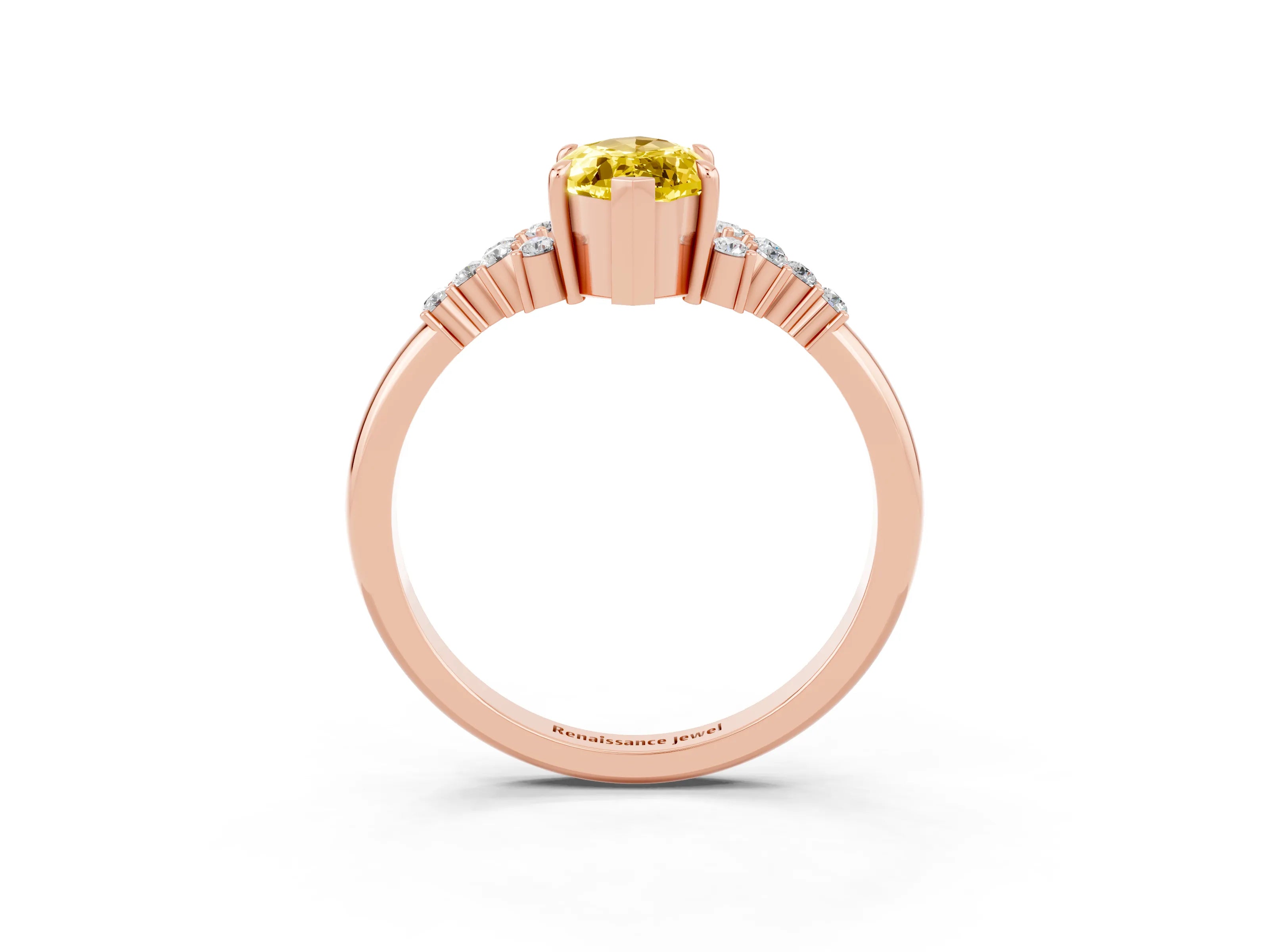 Rose gold Marquise Cut Yellow Sapphire Ring with Side Stones and Four-Prong Setting_63