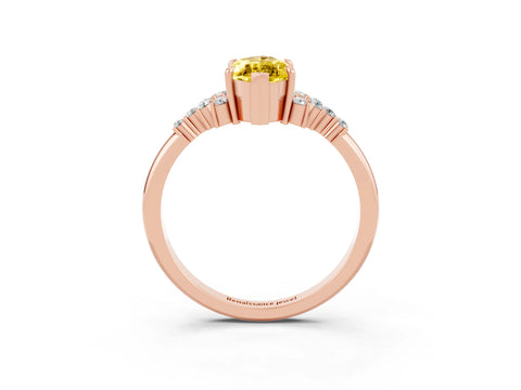 Rose gold Marquise Cut Yellow Sapphire Ring with Side Stones and Four-Prong Setting_63
