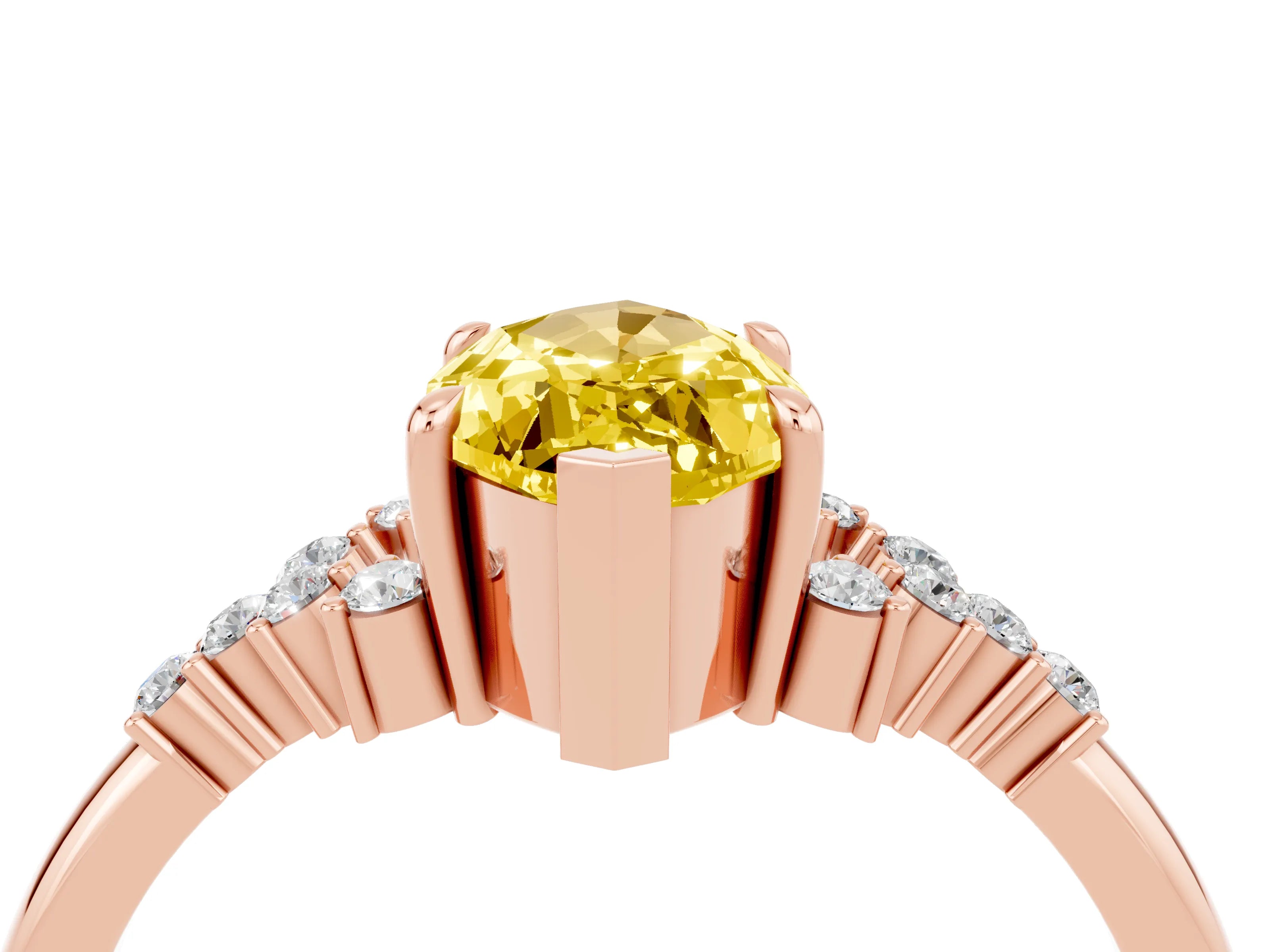 Rose gold Marquise Cut Yellow Sapphire Ring with Side Stones and Four-Prong Setting_64