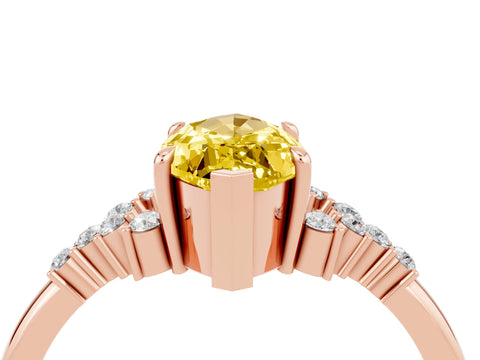 Rose gold Marquise Cut Yellow Sapphire Ring with Side Stones and Four-Prong Setting_64