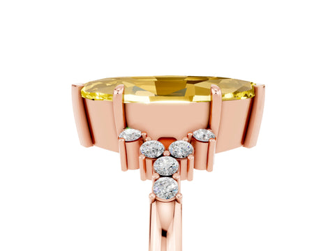 Rose gold Marquise Cut Yellow Sapphire Ring with Side Stones and Four-Prong Setting_65