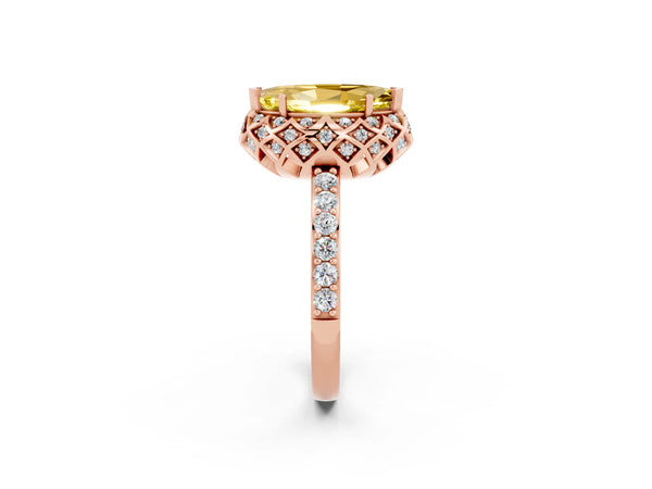 Rose gold Marquise Cut Yellow Sapphire Scalloped Halo Engagement Ring with Round Shared Prong Band