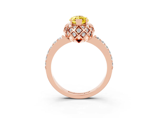 Rose gold Marquise Cut Yellow Sapphire Scalloped Halo Engagement Ring with Round Shared Prong Band