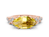 Rose gold Marquise Cut Yellow Sapphire Scattered Round Accent Ring with Prong Setting_12