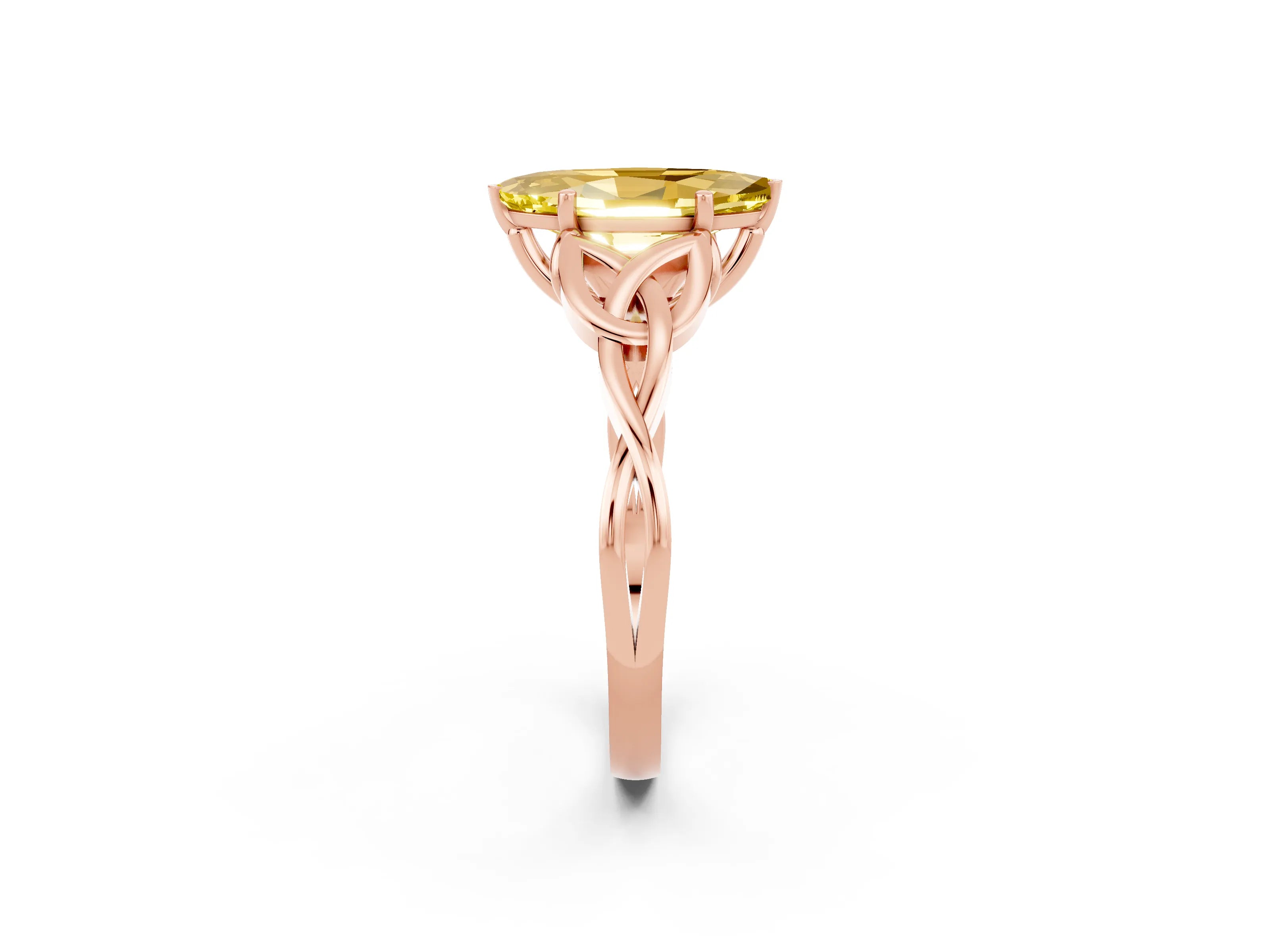 Rose gold Marquise Cut Yellow Sapphire Solitaire Celtic Knot Ring with Four-Prong Setting_26