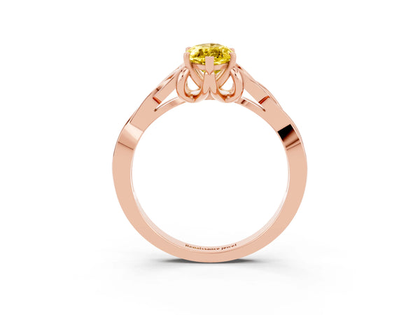 Rose gold Marquise Cut Yellow Sapphire Solitaire Celtic Knot Ring with Four-Prong Setting