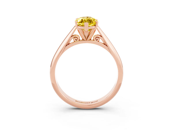Rose gold Marquise Cut Yellow Sapphire Solitaire Engagement Ring with Cathedral Setting and Four-Prong Mount
