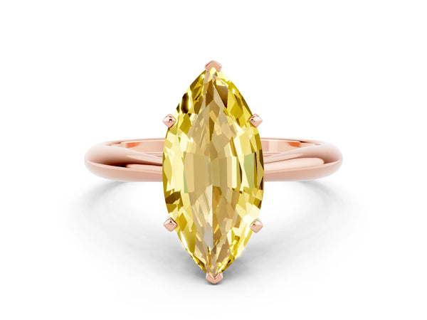 Rose gold Marquise Cut Yellow Sapphire Solitaire Engagement Ring with Cathedral Setting and Four-Prong Mount