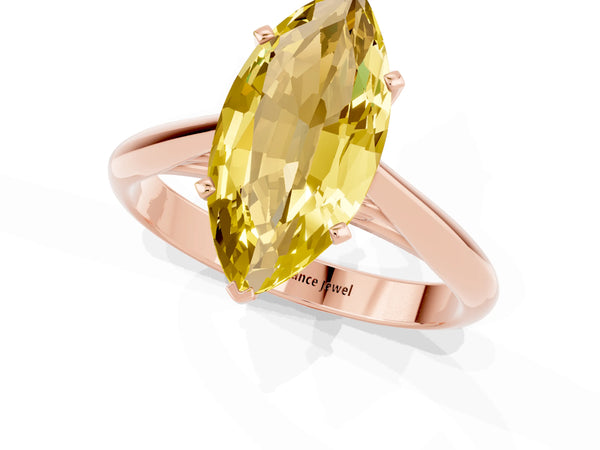 Rose gold Marquise Cut Yellow Sapphire Solitaire Engagement Ring with Cathedral Setting and Four-Prong Mount