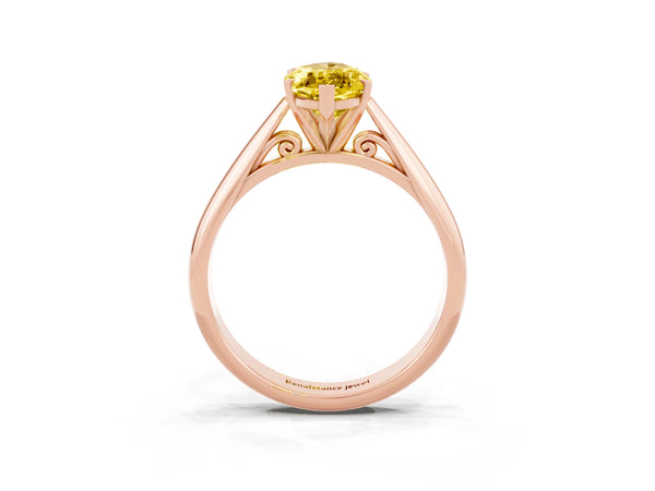 Rose gold Marquise Cut Yellow Sapphire Solitaire Engagement Ring with Cathedral Setting and Four-Prong Mount