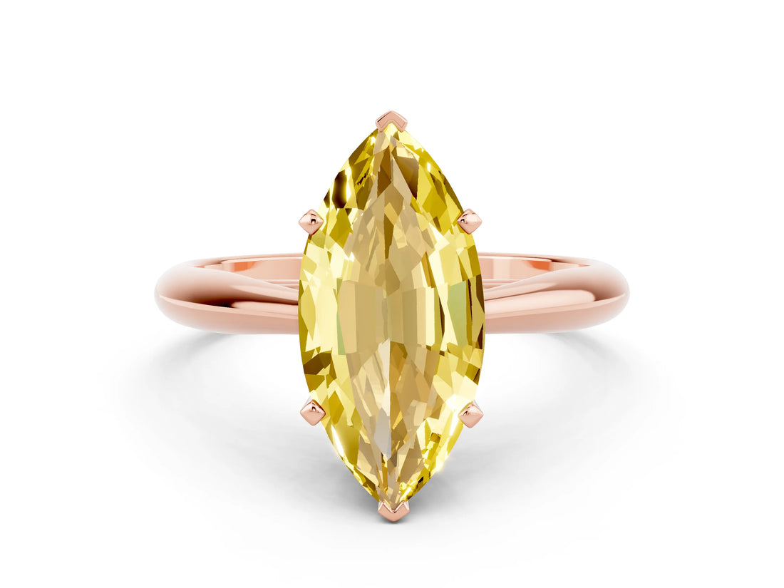 Rose gold Marquise Cut Yellow Sapphire Solitaire Engagement Ring with Cathedral Setting and Four-Prong Mount_66