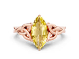 Rose gold Marquise Cut Yellow Sapphire Solitaire Engagement Ring with Celtic Knot Band and Four-Prong Setting_24