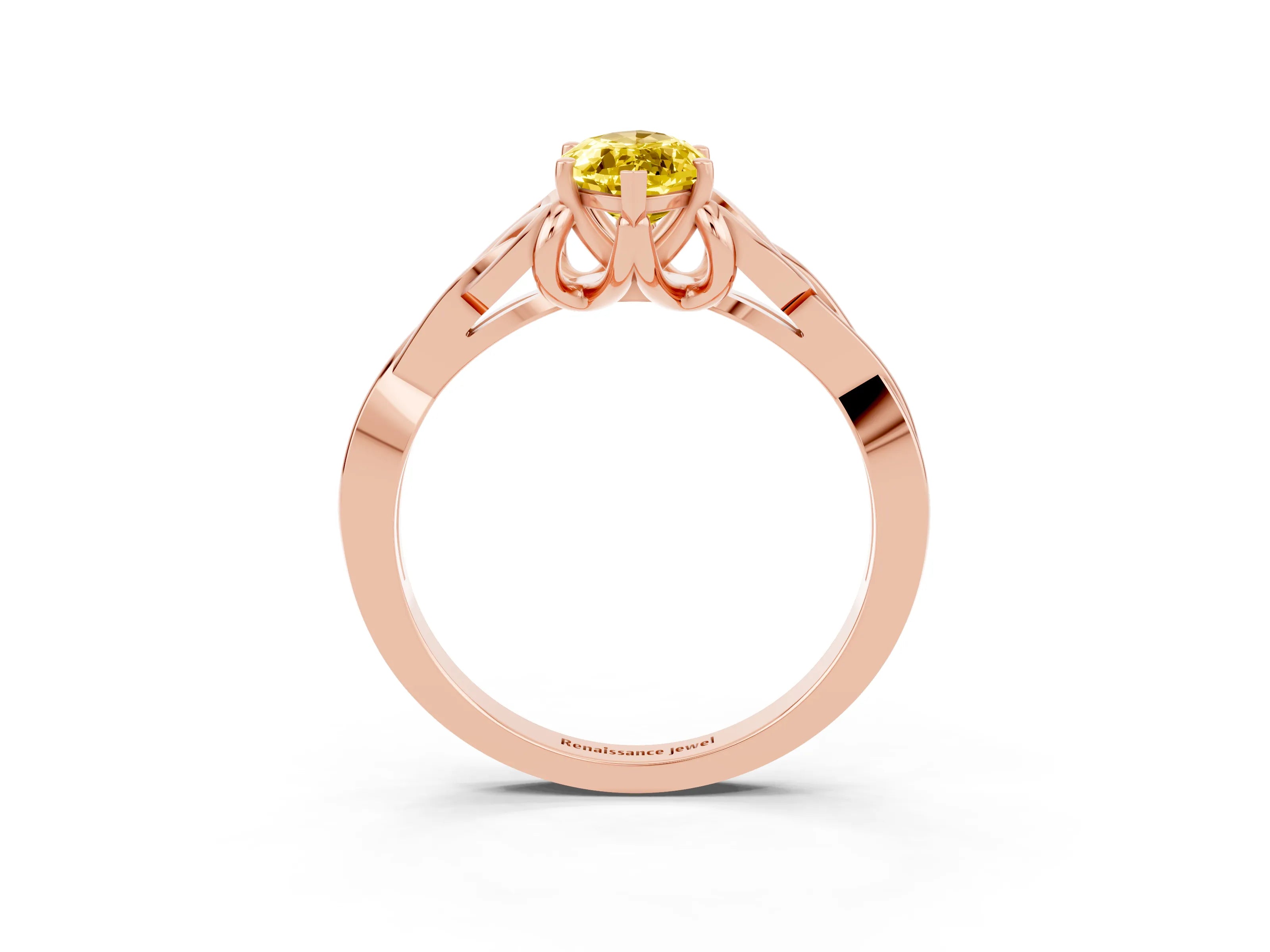Rose gold Marquise Cut Yellow Sapphire Solitaire Engagement Ring with Celtic Knot Band and Four-Prong Setting_27