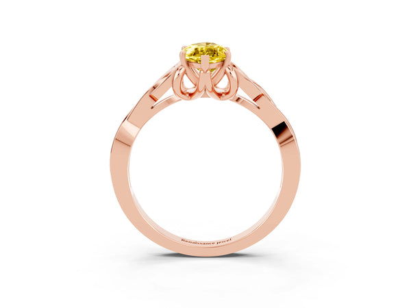 Rose gold Marquise Cut Yellow Sapphire Solitaire Engagement Ring with Celtic Knot Band and Four-Prong Setting