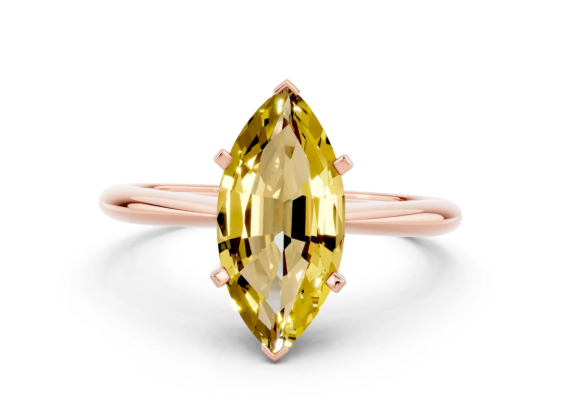 Rose gold Marquise Cut Yellow Sapphire Solitaire Engagement Ring with Classic Band and Four-Prong Setting_24