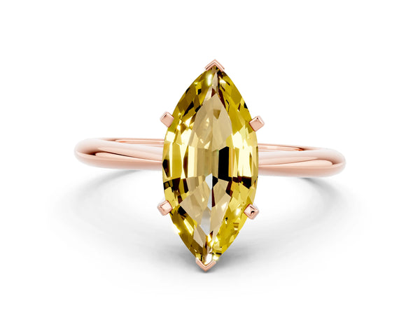 Rose gold Marquise Cut Yellow Sapphire Solitaire Engagement Ring with Classic Band and Four-Prong Setting