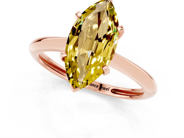 Rose gold Marquise Cut Yellow Sapphire Solitaire Engagement Ring with Classic Band and Four-Prong Setting
