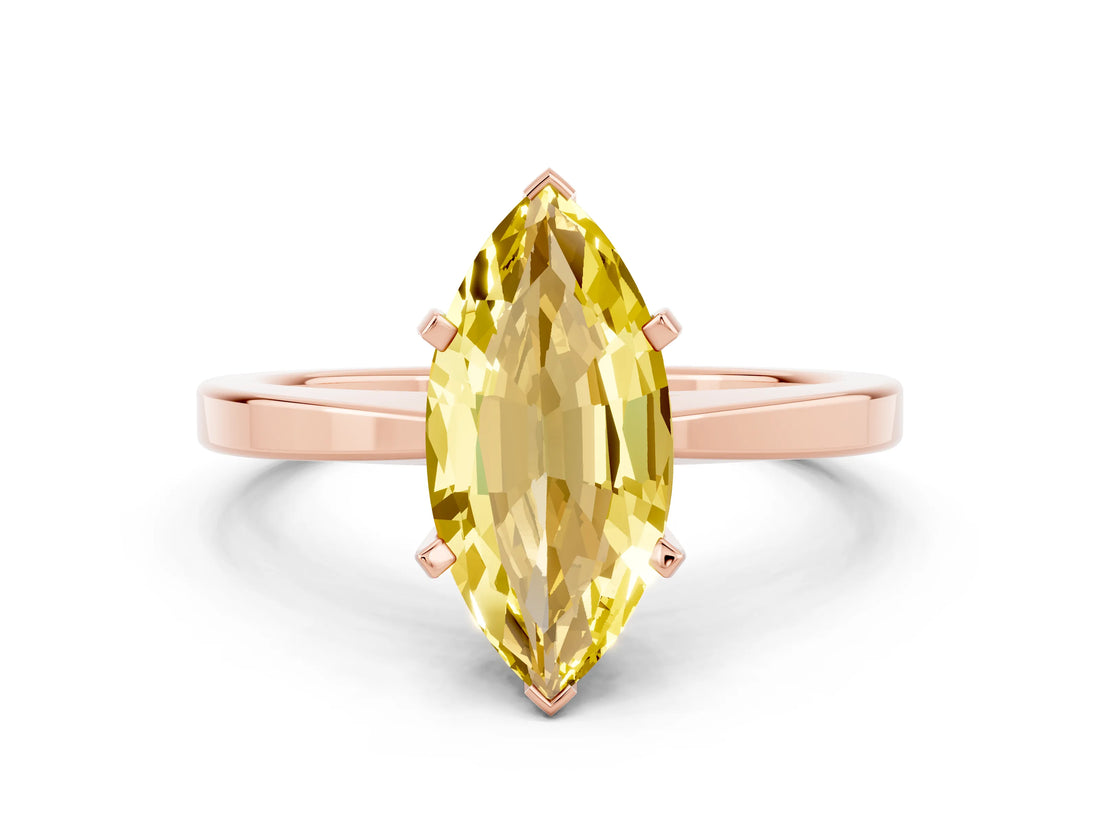 Rose gold Marquise Cut Yellow Sapphire Solitaire Engagement Ring with Classic Band and Four-Prong Setting_60