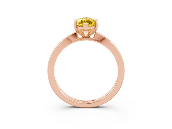 Rose gold Marquise Cut Yellow Sapphire Solitaire Engagement Ring with Classic Band and Four-Prong Setting
