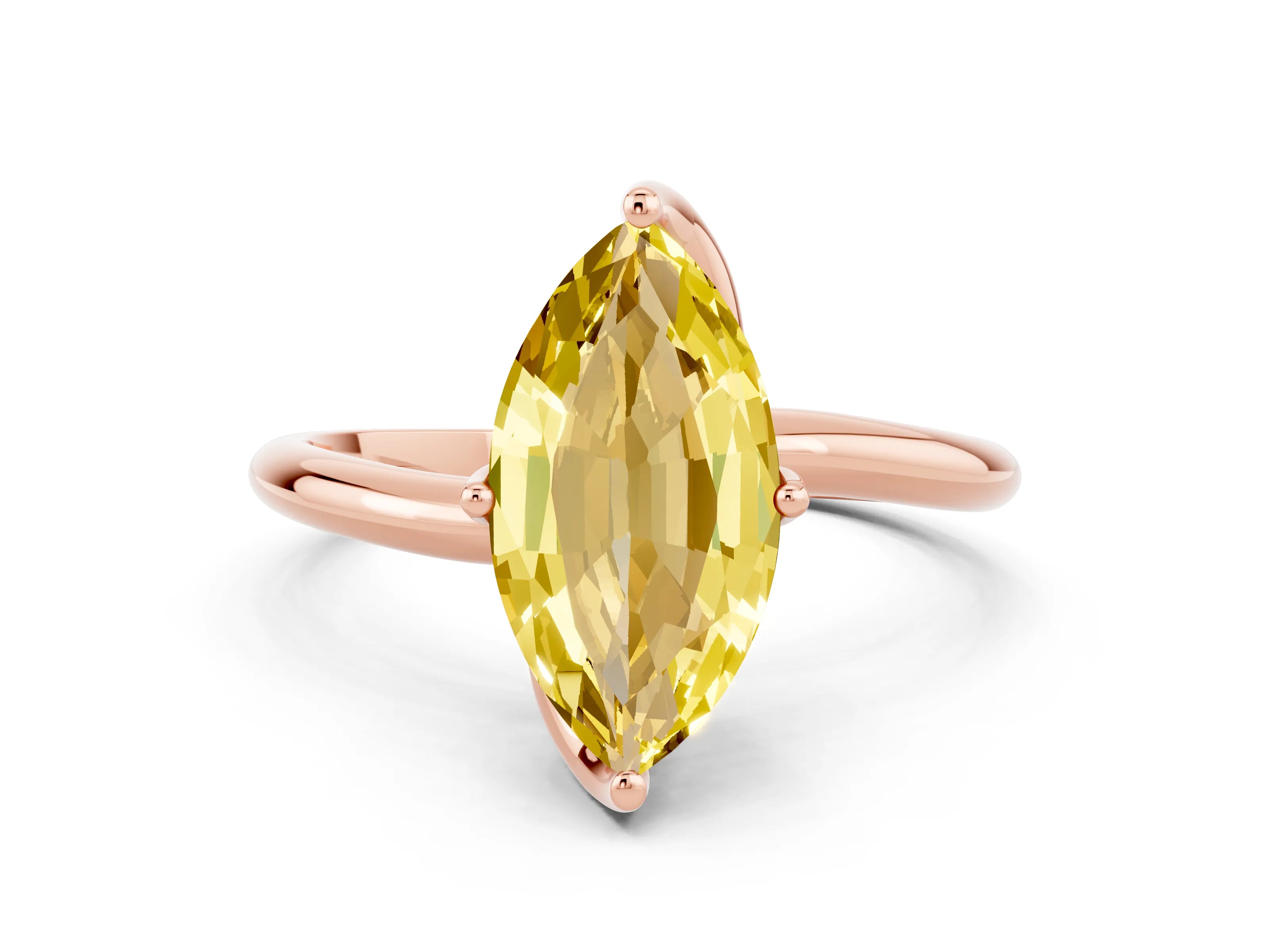 Rose gold Marquise Cut Yellow Sapphire Solitaire Engagement Ring with Four-Prong Setting and Classic Band_12