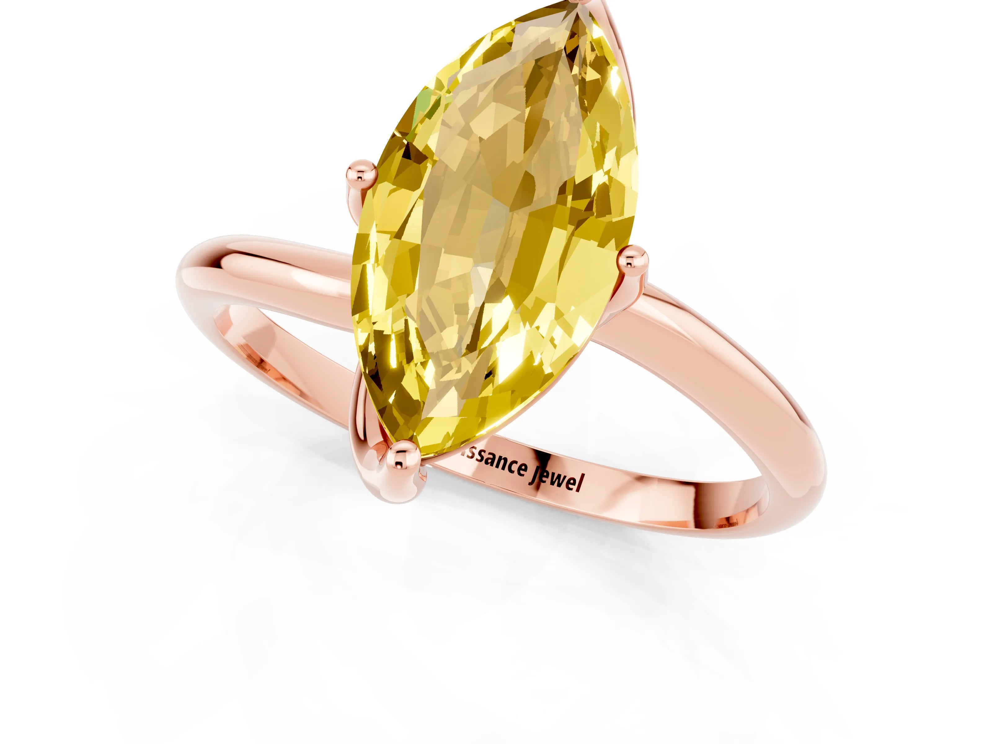 Rose gold Marquise Cut Yellow Sapphire Solitaire Engagement Ring with Four-Prong Setting and Classic Band_13