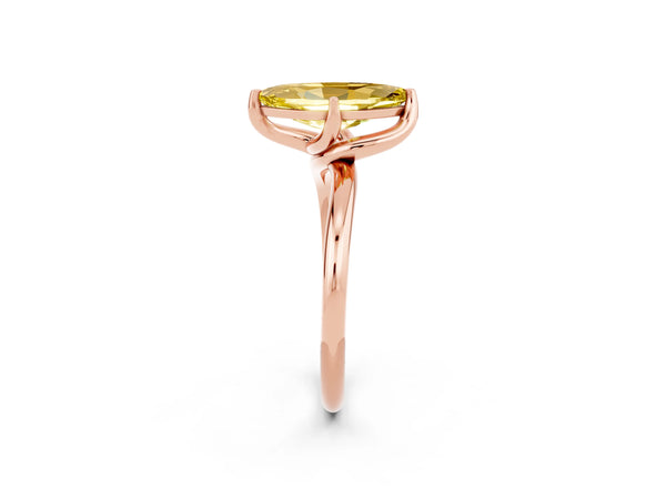 Rose gold Marquise Cut Yellow Sapphire Solitaire Engagement Ring with Four-Prong Setting and Classic Band