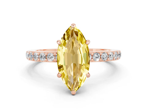 Rose gold Marquise Cut Yellow Sapphire Solitaire Engagement Ring with Pavé Band and Four-Prong Setting_24