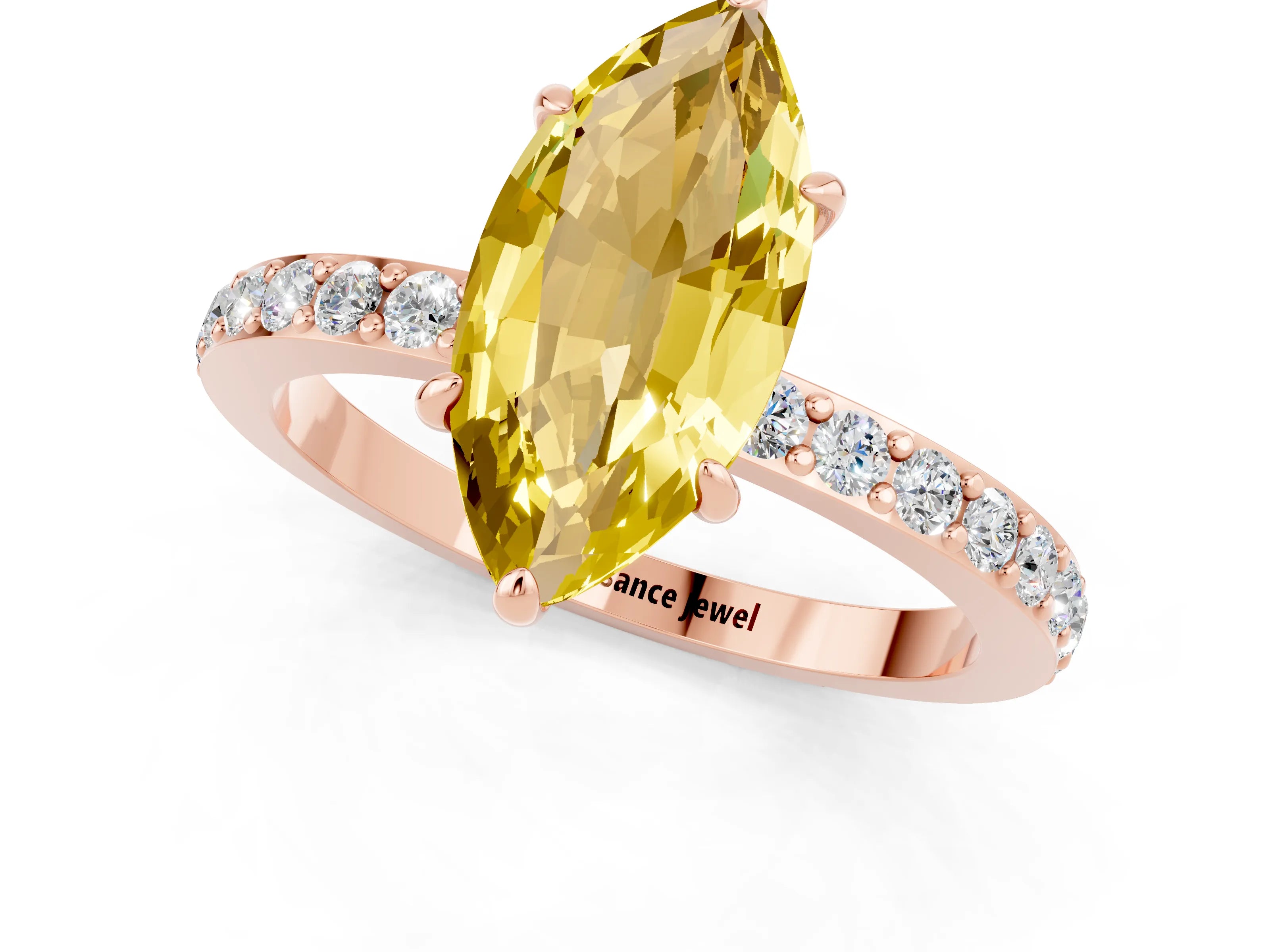 Rose gold Marquise Cut Yellow Sapphire Solitaire Engagement Ring with Pavé Band and Four-Prong Setting_25