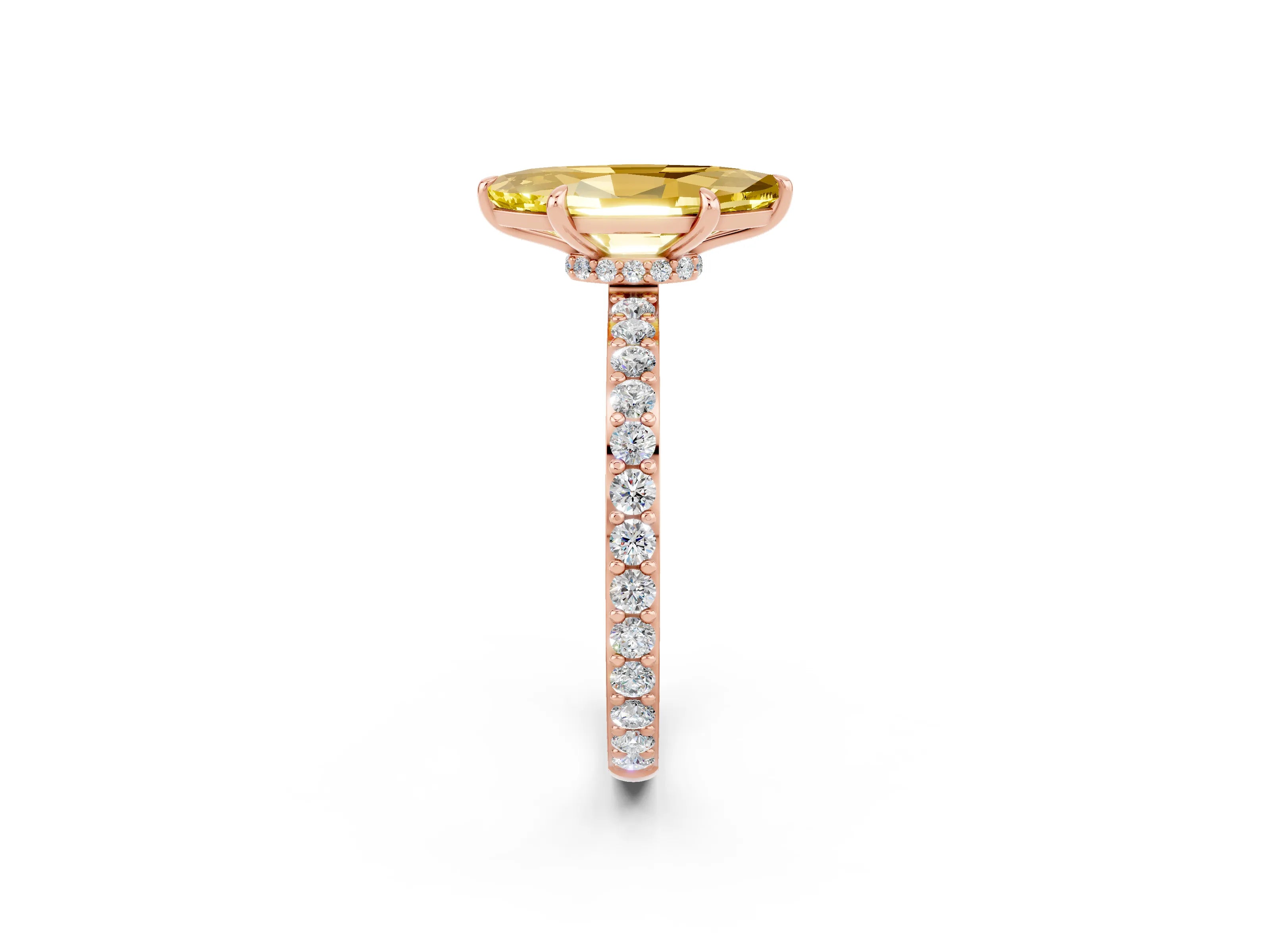 Rose gold Marquise Cut Yellow Sapphire Solitaire Engagement Ring with Pavé Band and Four-Prong Setting_26