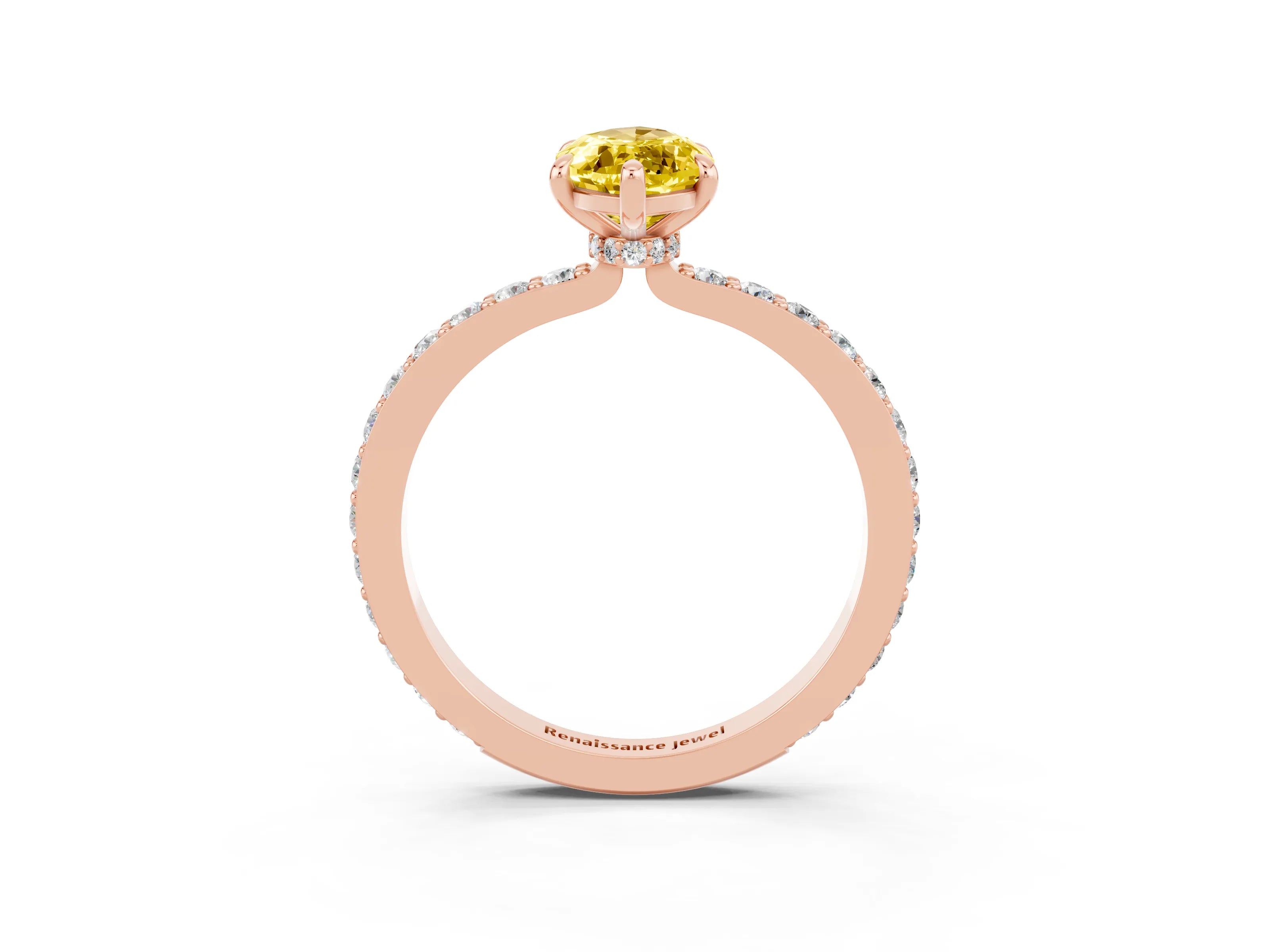 Rose gold Marquise Cut Yellow Sapphire Solitaire Engagement Ring with Pavé Band and Four-Prong Setting_27
