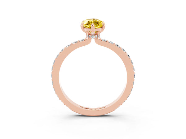 Rose gold Marquise Cut Yellow Sapphire Solitaire Engagement Ring with Pavé Band and Four-Prong Setting
