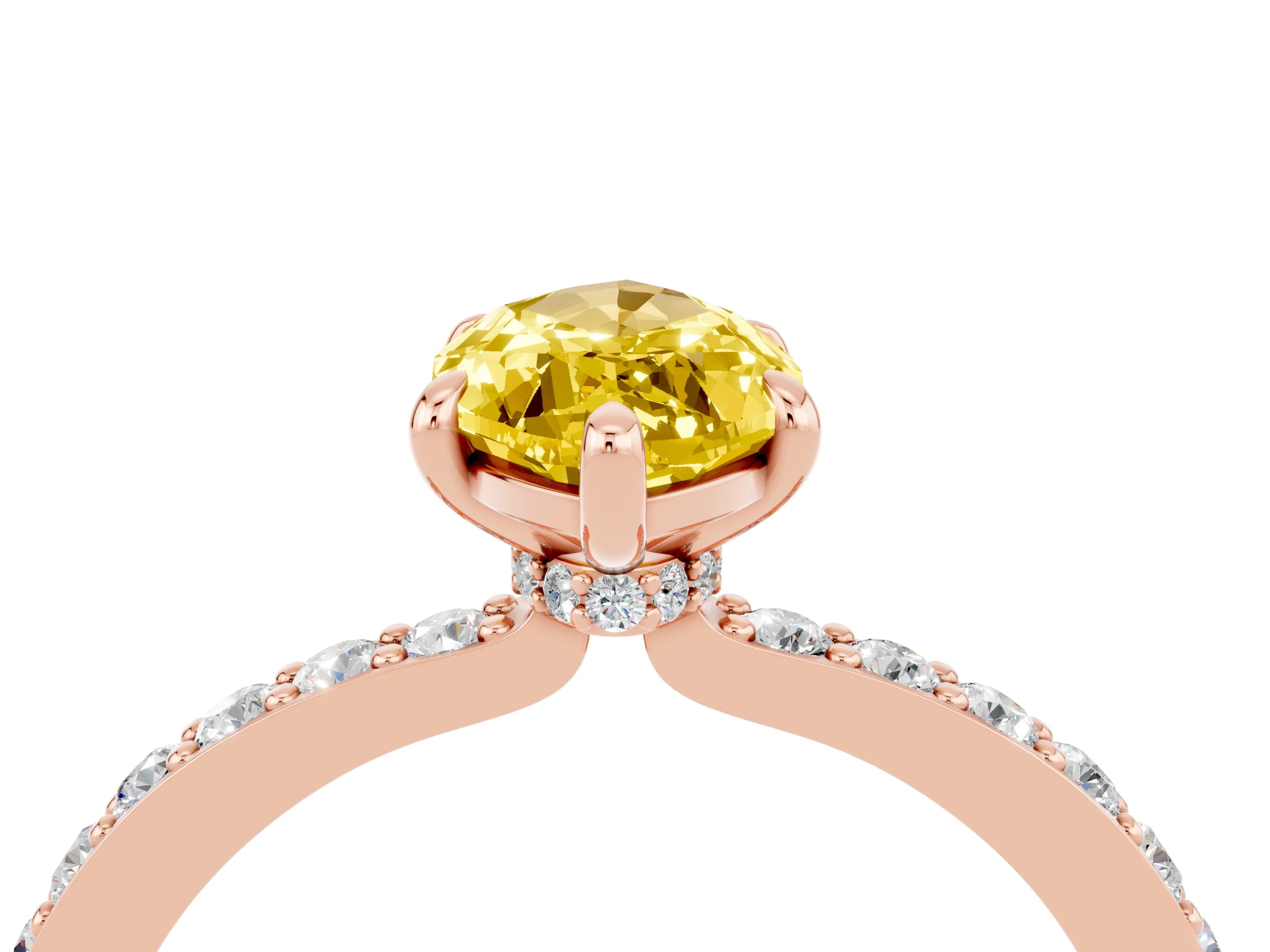 Rose gold Marquise Cut Yellow Sapphire Solitaire Engagement Ring with Pavé Band and Four-Prong Setting_28