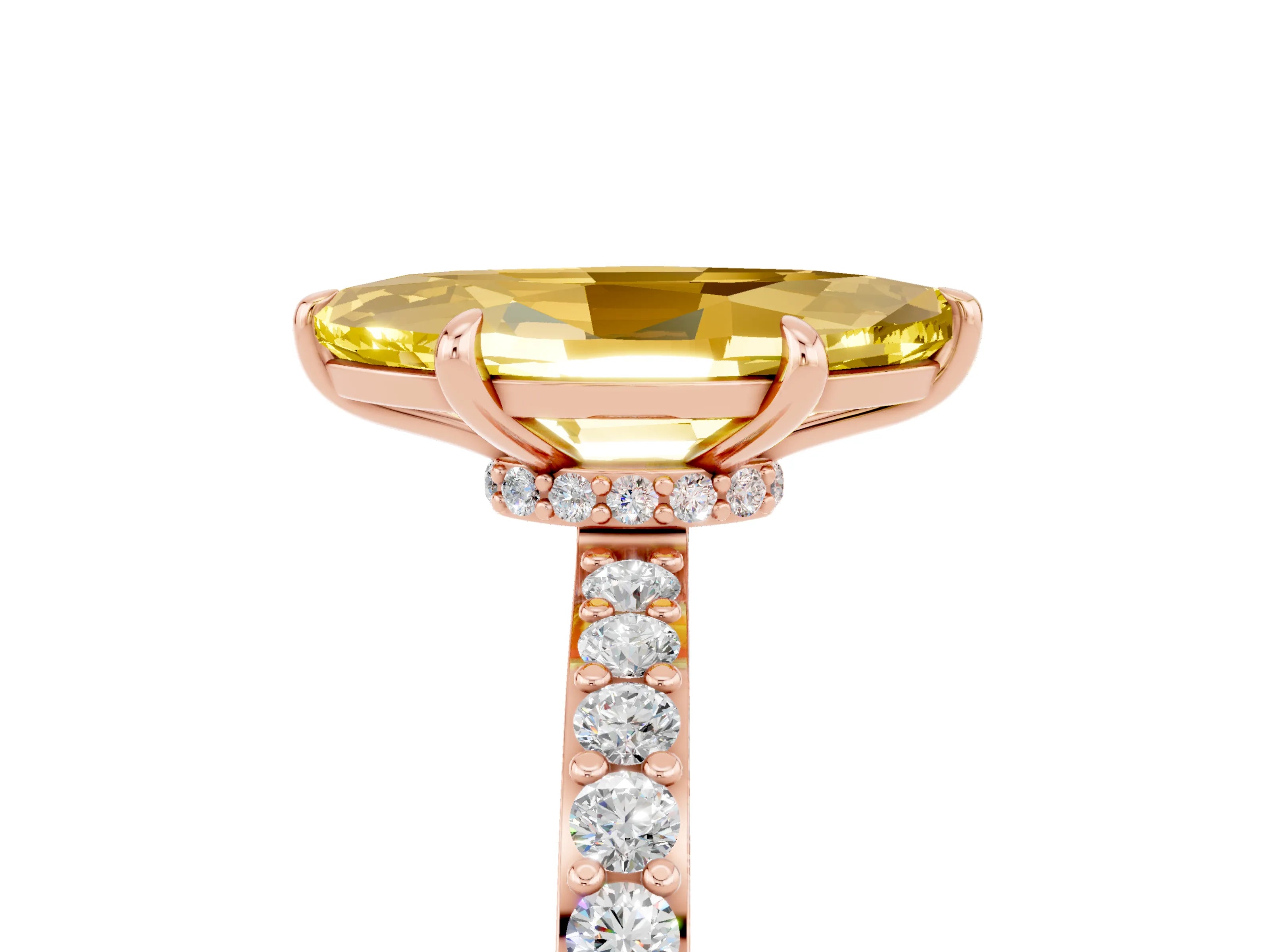 Rose gold Marquise Cut Yellow Sapphire Solitaire Engagement Ring with Pavé Band and Four-Prong Setting_29