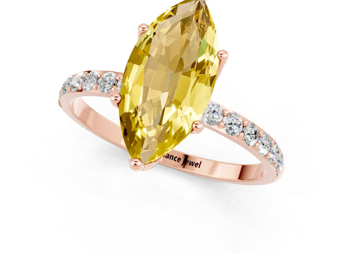 Rose gold Marquise Cut Yellow Sapphire Solitaire Engagement Ring with Pavé Band and Prong Setting_1