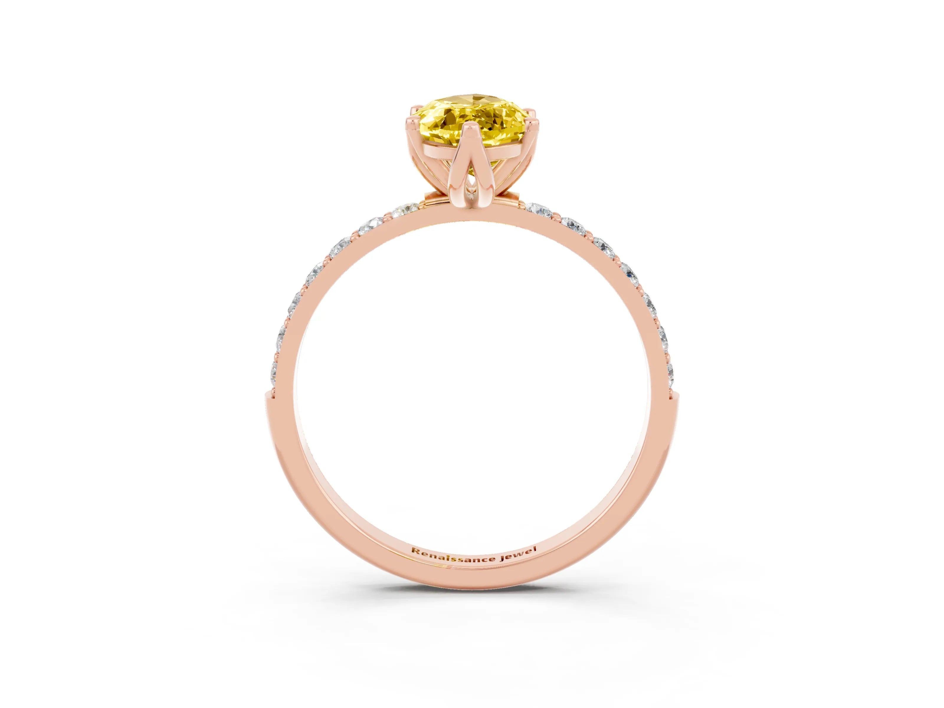 Rose gold Marquise Cut Yellow Sapphire Solitaire Engagement Ring with Pavé Band and Prong Setting_3