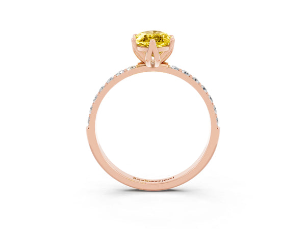 Rose gold Marquise Cut Yellow Sapphire Solitaire Engagement Ring with Round  Pavé Band and Prong Setting