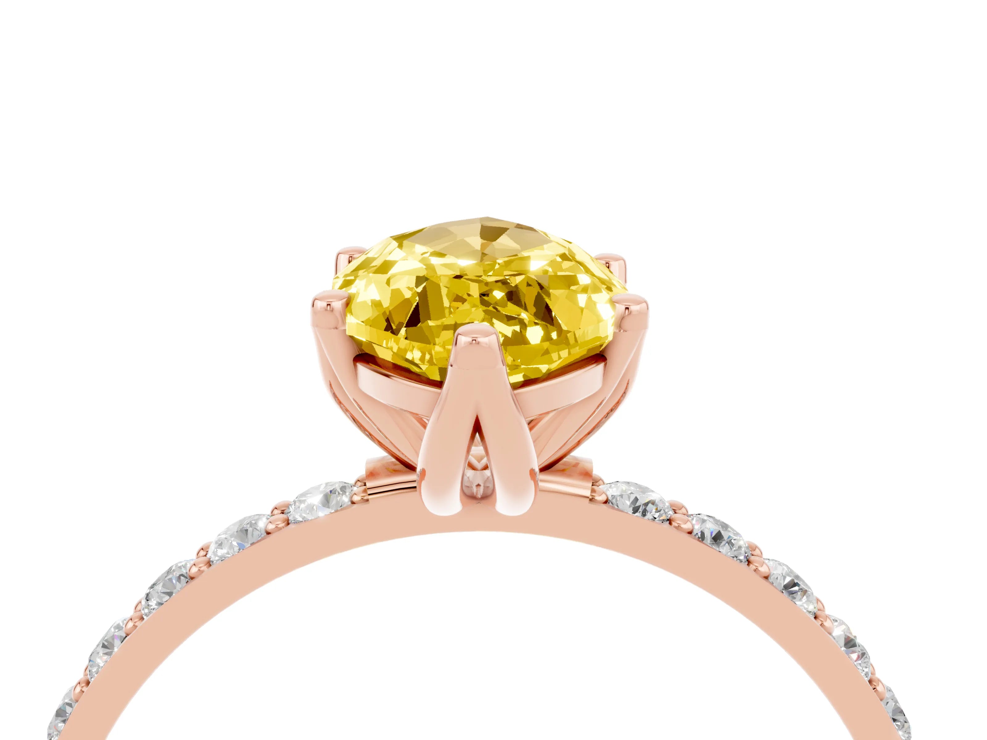 Rose gold Marquise Cut Yellow Sapphire Solitaire Engagement Ring with Pavé Band and Prong Setting_4