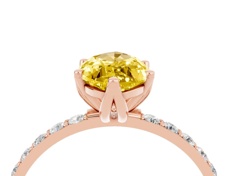 Rose gold Marquise Cut Yellow Sapphire Solitaire Engagement Ring with Pavé Band and Prong Setting_4