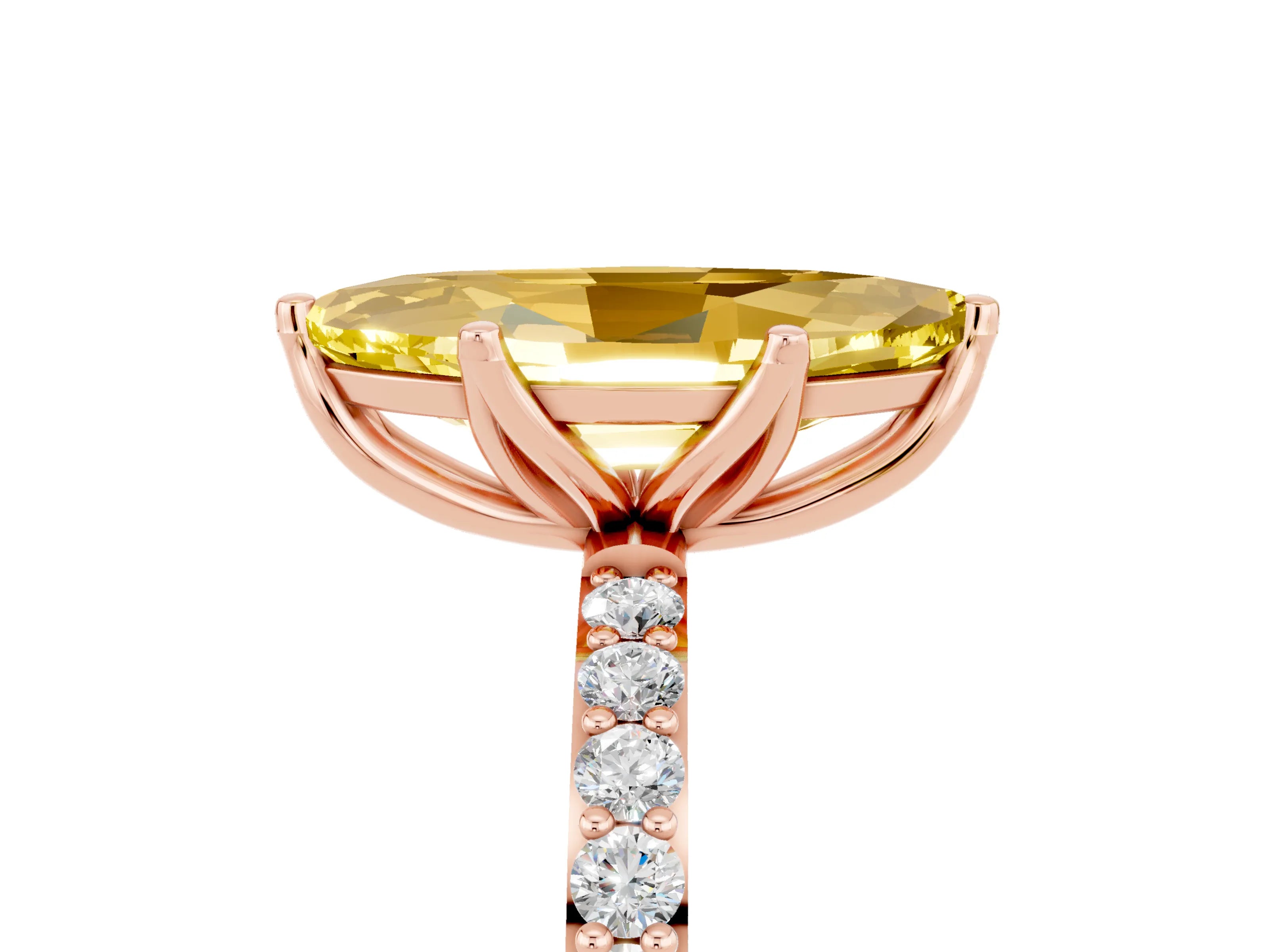 Rose gold Marquise Cut Yellow Sapphire Solitaire Engagement Ring with Pavé Band and Prong Setting_5