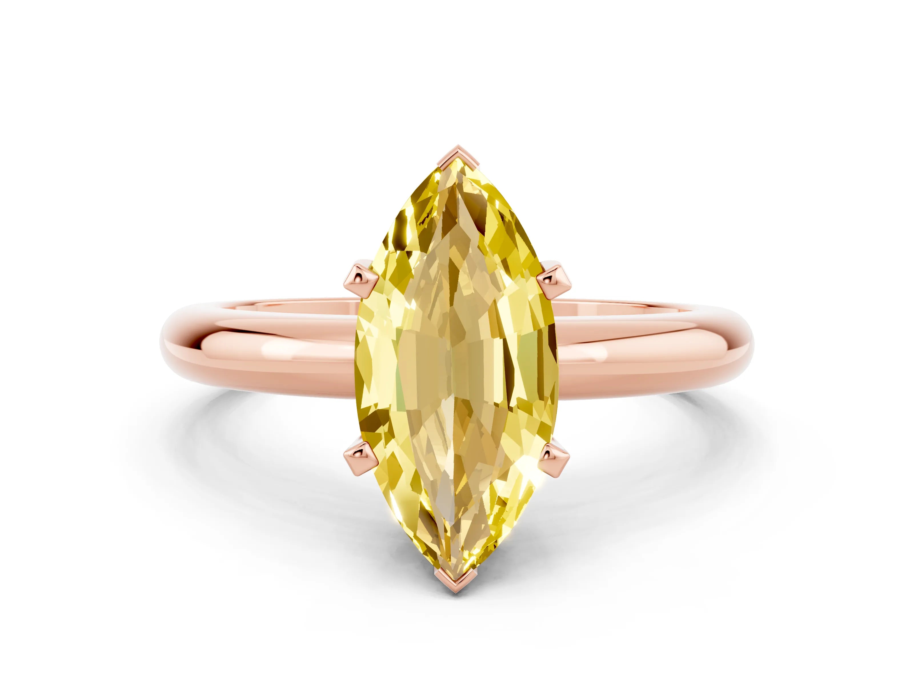 Rose gold Marquise Cut Yellow Sapphire Solitaire Engagement Ring with Round Band and Four-Prong Setting_24