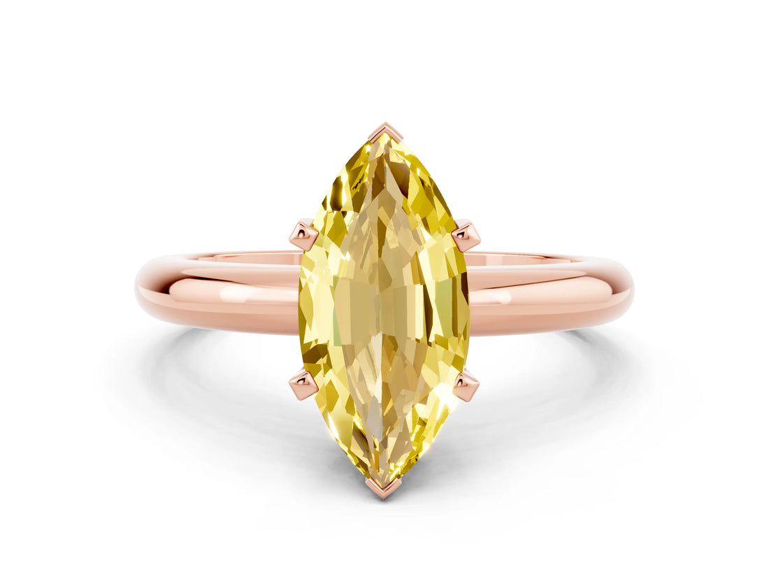 Rose gold Marquise Cut Yellow Sapphire Solitaire Engagement Ring with Round Band and Four-Prong Setting_24