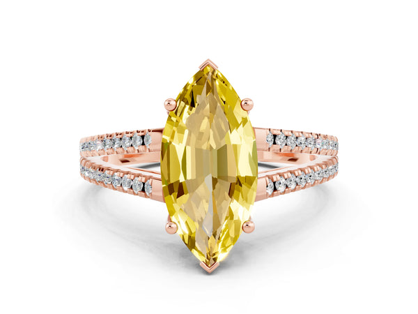 Rose gold Marquise Cut Yellow Sapphire Solitaire Engagement Ring with Split Shank Pavé Band
