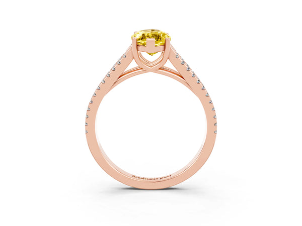 Rose gold Marquise Cut Yellow Sapphire Solitaire Engagement Ring with Split Shank Pavé Band