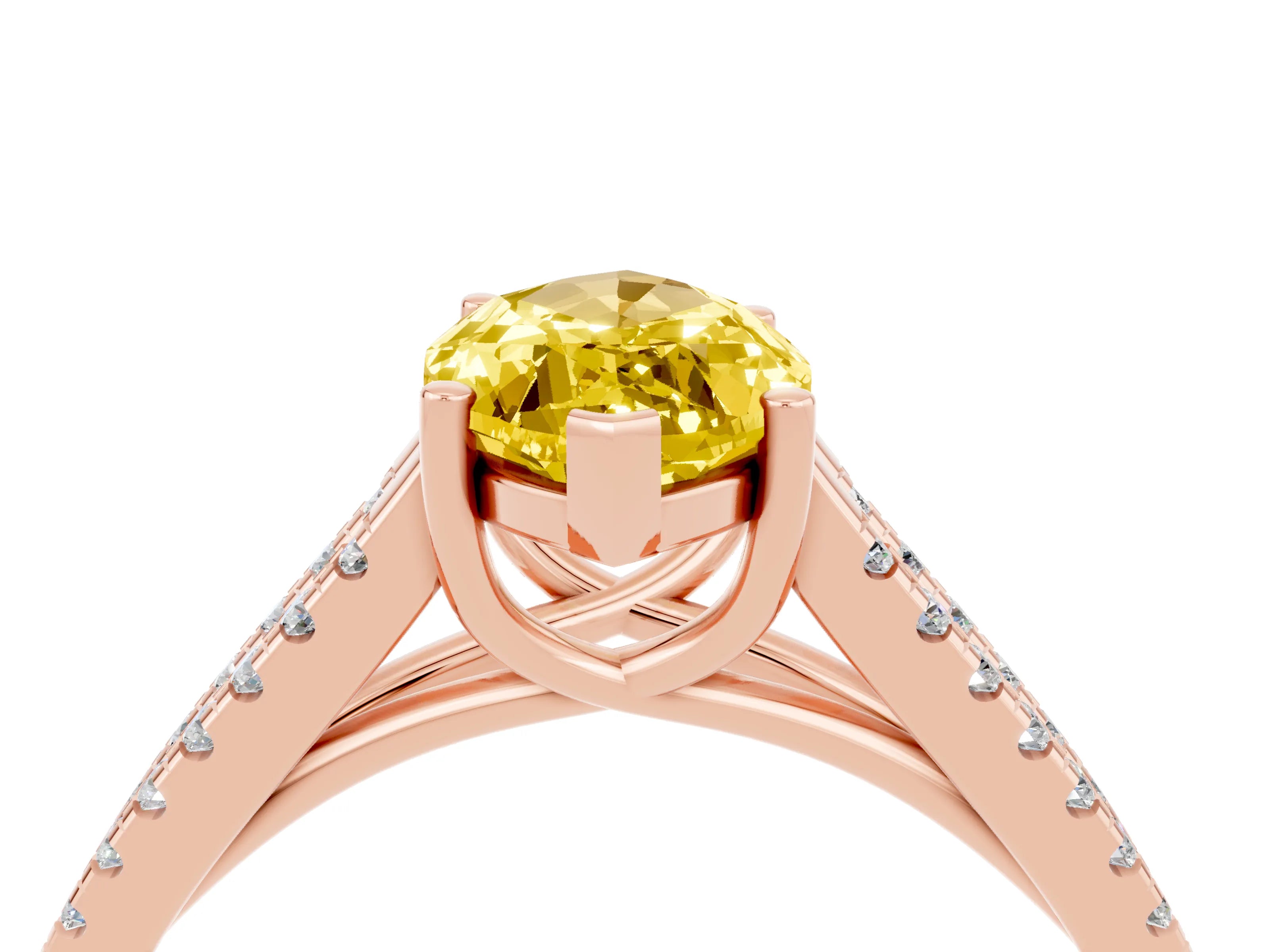 Rose gold Marquise Cut Yellow Sapphire Solitaire Engagement Ring with Split Shank Pavé Band_16