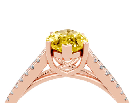 Rose gold Marquise Cut Yellow Sapphire Solitaire Engagement Ring with Split Shank Pavé Band_16