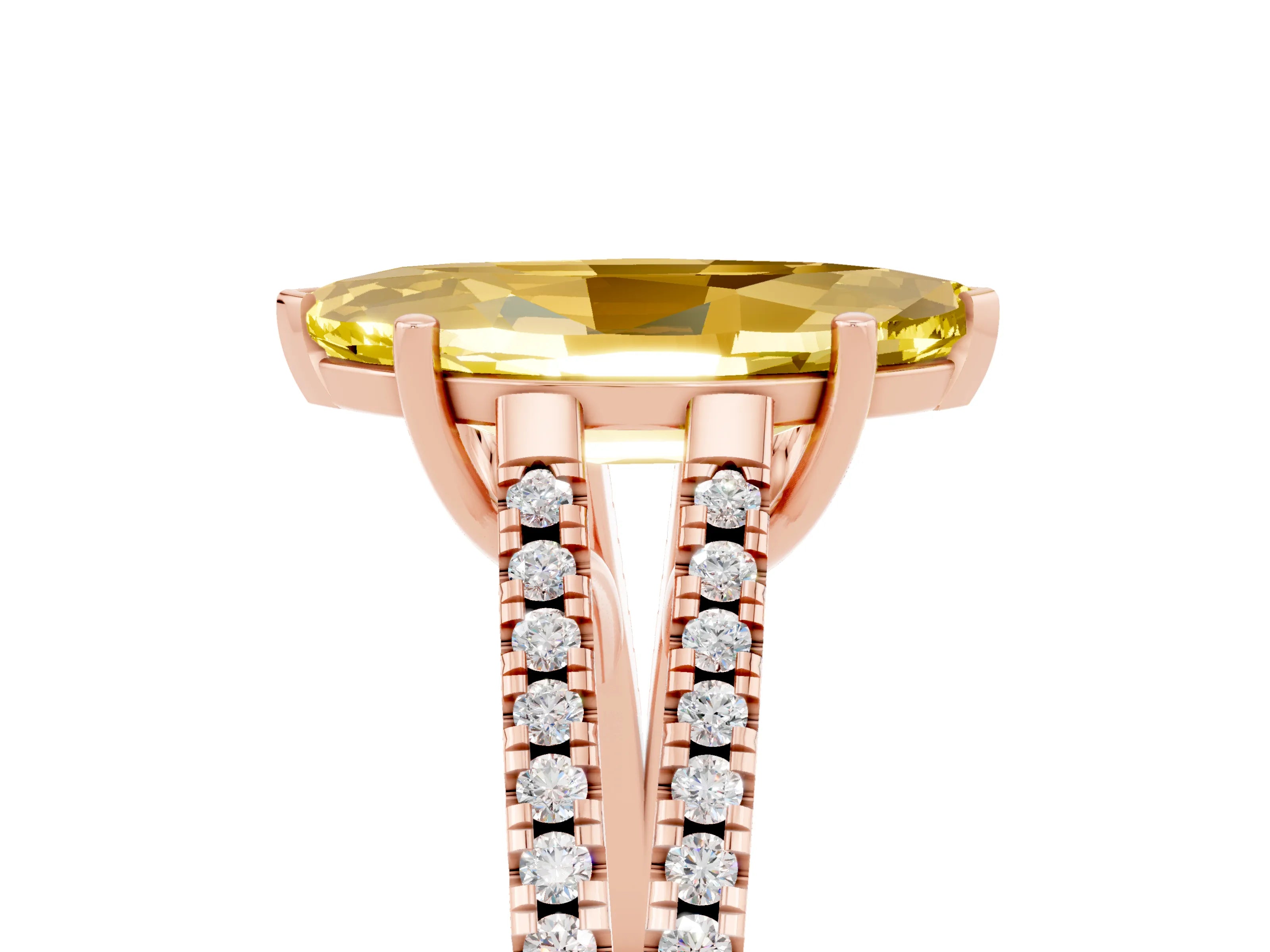 Rose gold Marquise Cut Yellow Sapphire Solitaire Engagement Ring with Split Shank Pavé Band_17