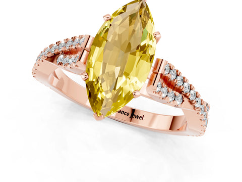 Rose gold Marquise Cut Yellow Sapphire Solitaire Engagement Ring with Twisted Pavé Band and Four-Prong Setting_13
