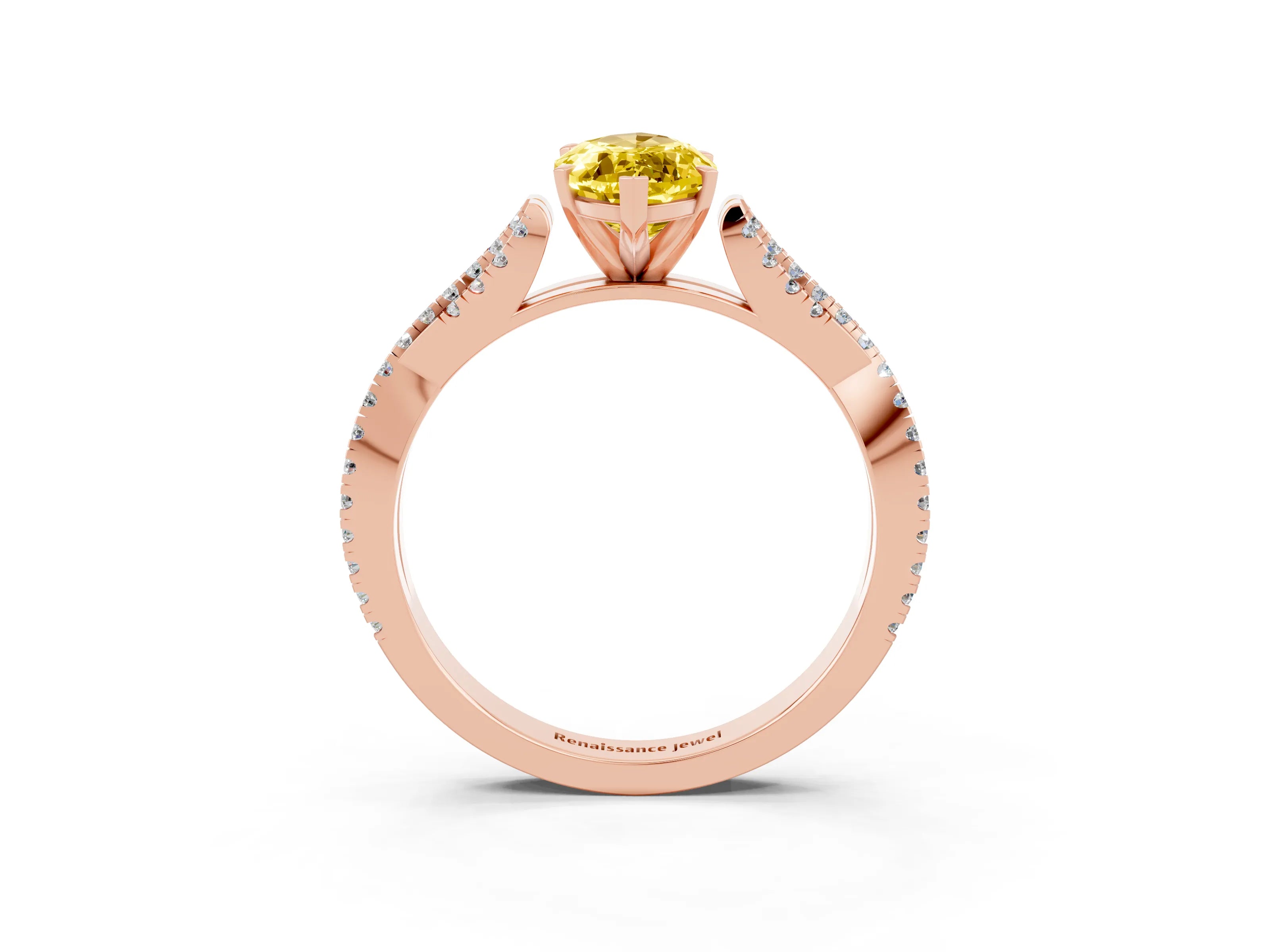 Rose gold Marquise Cut Yellow Sapphire Solitaire Engagement Ring with Twisted Pavé Band and Four-Prong Setting_15